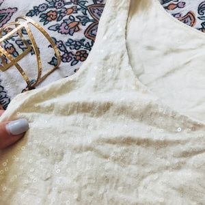 Talbots Cream Sequin Sleeveless Tank Petite Small SP